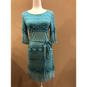 Market & Spruce Turquoise Belted Dress with Elastic Cuffs, Size S